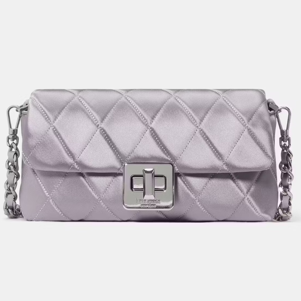 NEW! Kate Spade Carey Satin Quilted Mini Crossbody Gravel Grey NWT